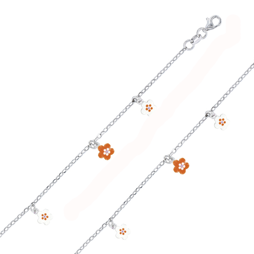Bracelet en argent rhodié orné de petites fleurs