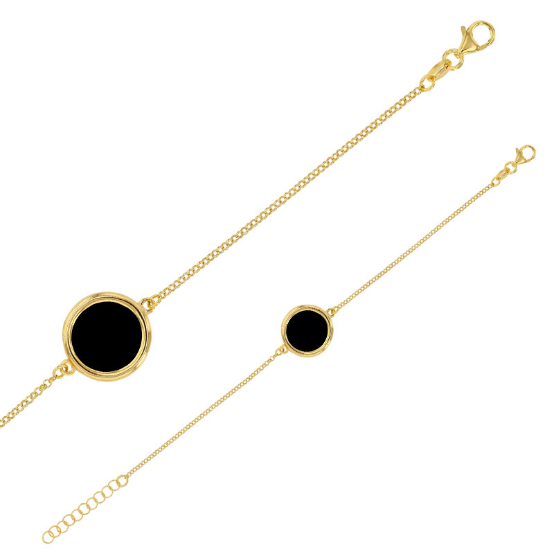 Bracelet en argent 925/1000 rhodié orné de rond en Agate noire