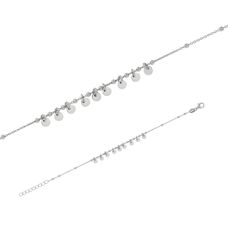 Bracelet en argent 925/1000 rhodié - petites boules et pampilles rondes