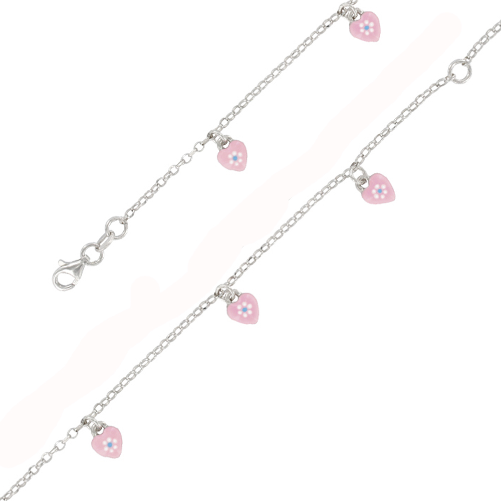 Bracelet en argent rhodié pour enfant avec des coeurs