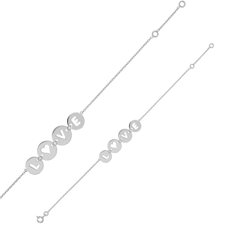 Bracelet en argent 925/1000 rhodié - ronds LOVE ajouré