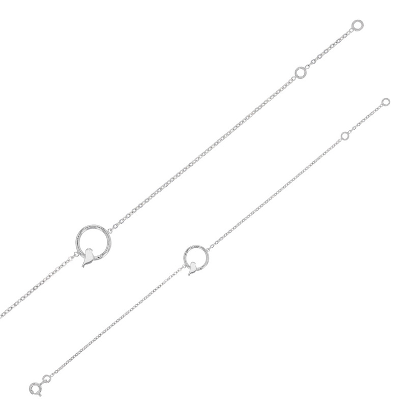 Bracelet en argent 925/1000 rhodié TERRA cercle avec petit oiseau