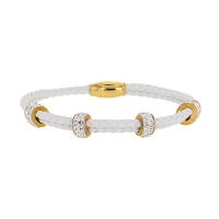 Bracelet en cordon synthétique blanc et perles acier doré ornées de pierres synthétiques