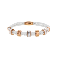 Bracelet en cordon synthétique blanc et perles acier doré-rose ornées de pierres synthétiques