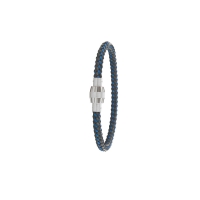 Bracelet en cuir d'équin tressé noir et bleu, fermoir vissé aimanté acier