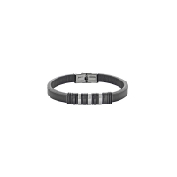 Bracelet en cuir de bovin orné d'éléments acier couleur acier et noir