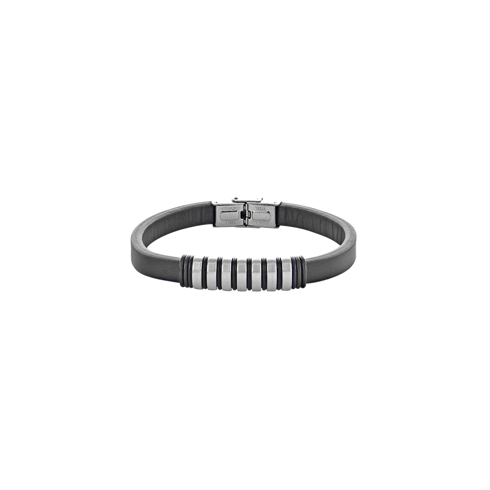 Bracelet en cuir de bovin orné d'éléments en acier