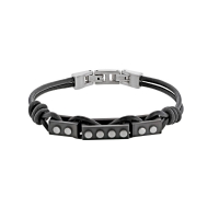 Bracelet en cuir de bovin orné de plaques à effet clouté en acier