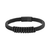 Bracelet en cuir de bovin tressé, avec motif spirale au centre et fermoir en acier