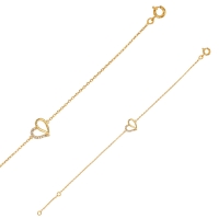 Bracelet en forme de coeur ajouré et à moitié empierré, en plaqué or