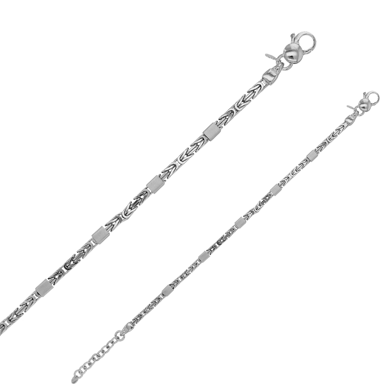 Bracelet en maille byzantine et 5 cubes en argent 925/1000 rhodié