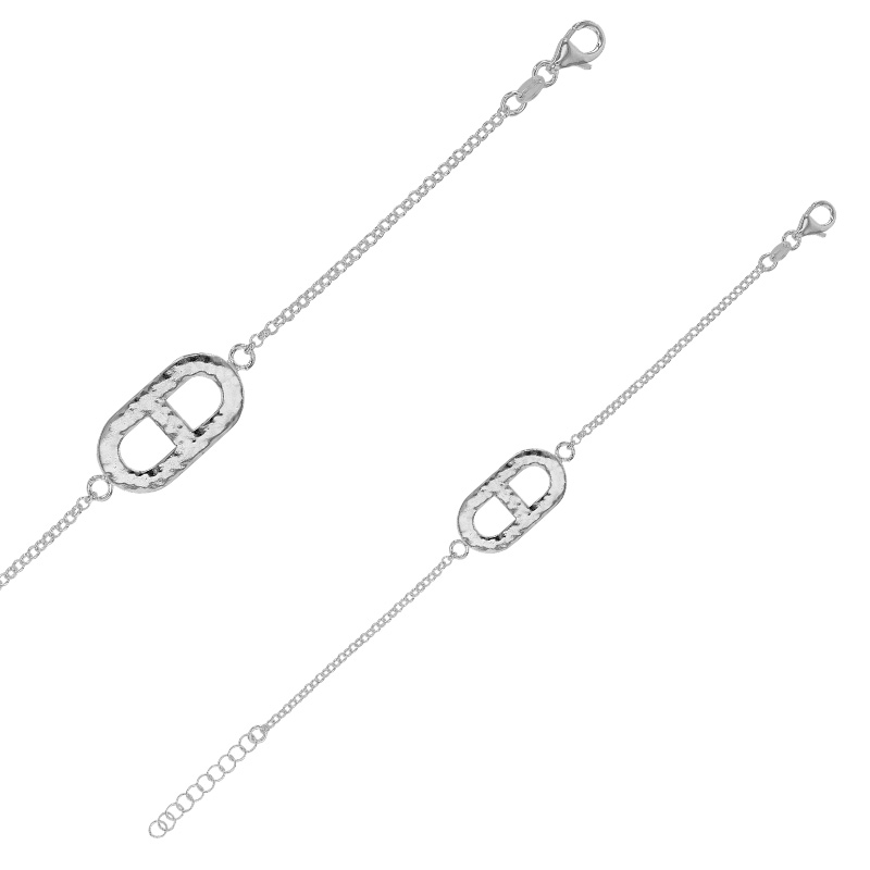 Bracelet en maille marine plate martelée, argent 925/1000