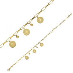 Bracelet en pampille orné de pièces de monnaie en acier inoxydable doré