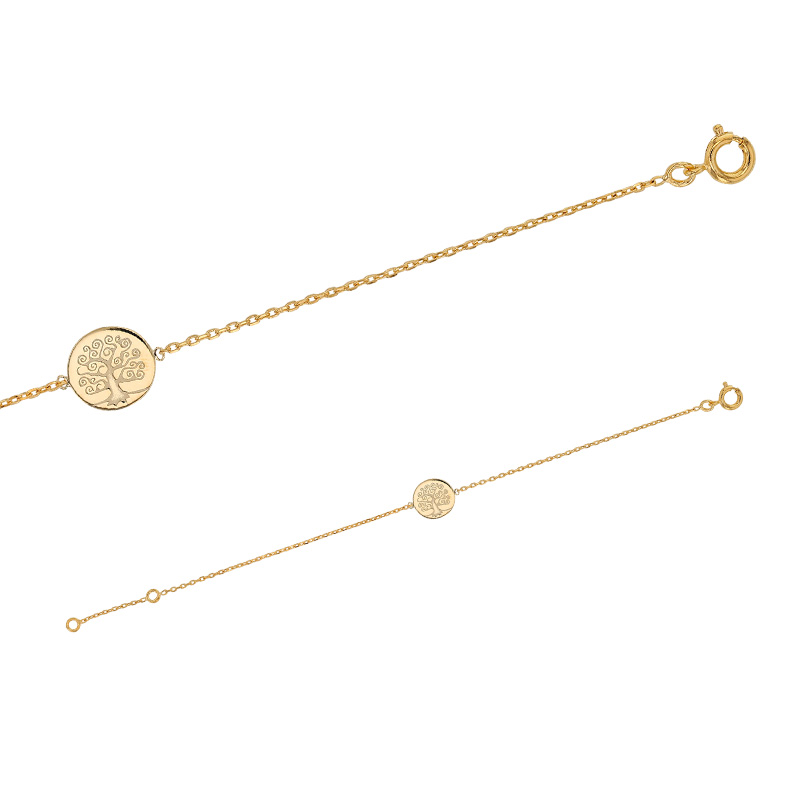 Bracelet en plaqué or avec rond orné d'un Arbre de vie gravé