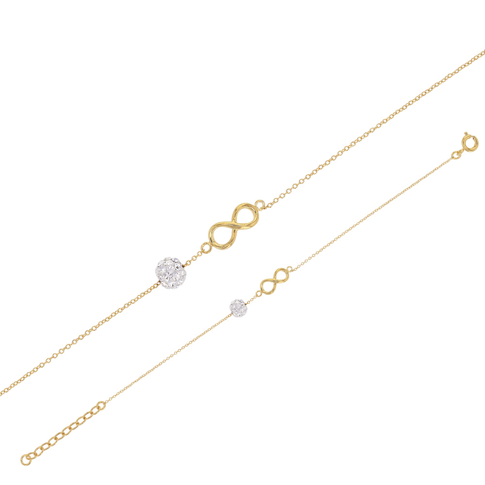 Bracelet en plaqué or symbole infini avec boule en cristal