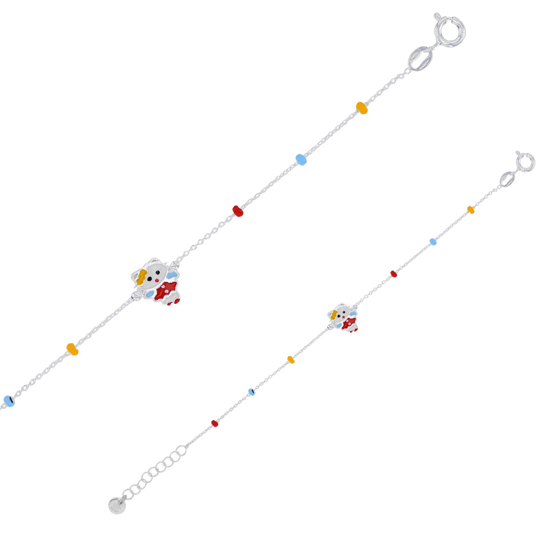 Bracelet enfant boules et chat  email jaune rouge blanc bleu maille forçat, argent 925/1000