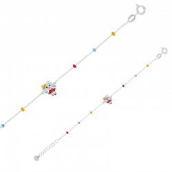 Bracelet enfant boules et chat  email jaune rouge blanc bleu maille forçat, argent 925/1000