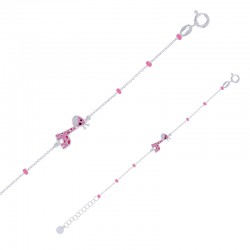 Bracelet enfant boules et girafe en émail blanc rose rouge argent 925/1000