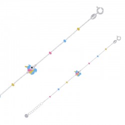 Bracelet enfant boules et licorne émail rose bleu jaune maille forçat, argent 925/1000