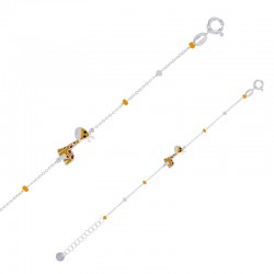 Bracelet enfant boules et pendentif girafe en émail jaune rouge noir blanc, argent 925/1000