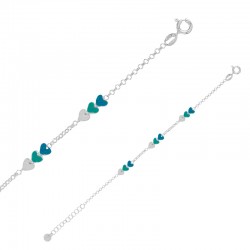 Bracelet enfant coeurs émail bleu, vert et blanc maille jaseron, argent 925/1000