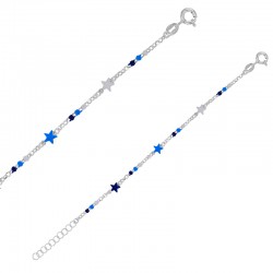 Bracelet enfant étoiles et boules émail bleu ciel et bleu marine, maille jaseron, argent 925/1000