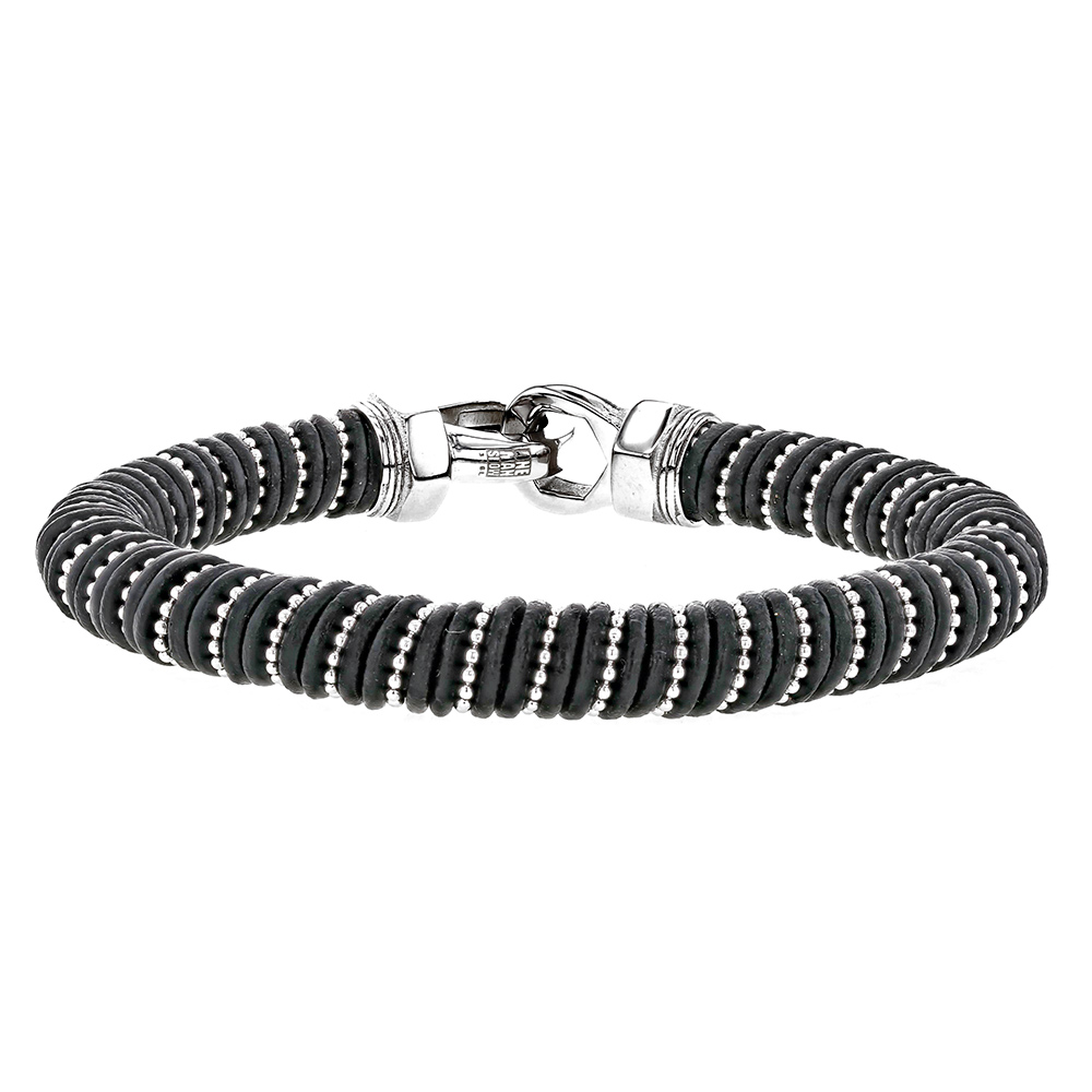 Bracelet enroulé cuir de bovin et mini boules acier, fermoir acier