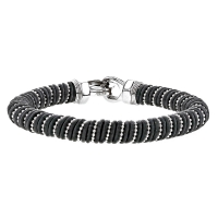 Bracelet enroulé cuir de bovin et mini boules acier, fermoir acier