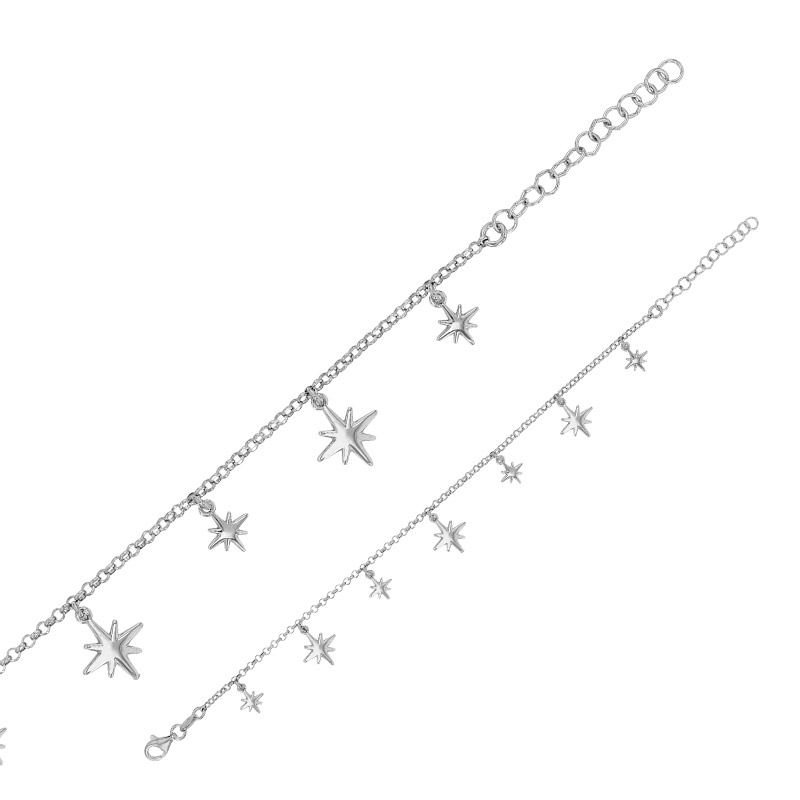 Bracelet 7 étoiles du nord en pampilles, argent 925/1000 platiné