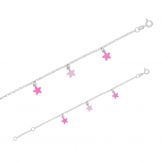 Bracelet étoiles pampilles, émail rose clair et fuchsia pailleté, argent 925/1000 rhodié