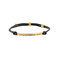 Bracelet everyone deserves love en acier doré et cordon synthétique ciré noir