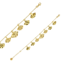 Bracelet feuilles de Ginkgo pendantes, argent 925/1000 doré