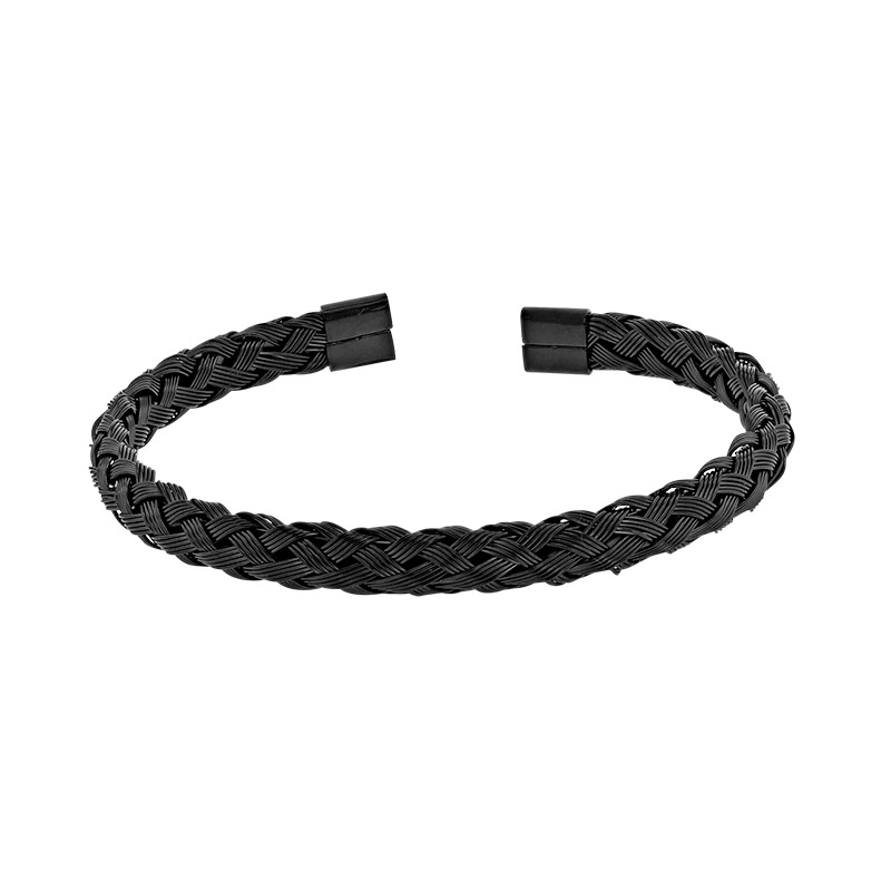 Bracelet fin en acier noir avec motifs tressés