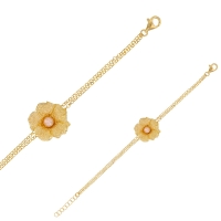 Bracelet fleur avec perle de culture d'eau douce, argent 925/1000 doré