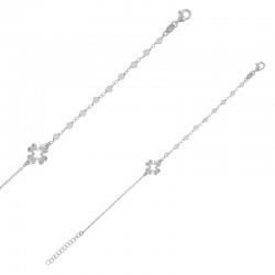 Bracelet fleur en relief et verso lisse, perles synthétiques en argent 925/1000 rhodié