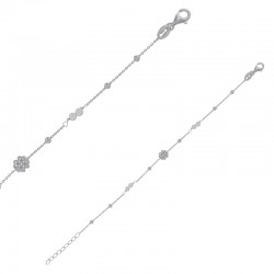 Bracelet fleur ornée d'oxydes, perles de culture d'eau douce, argent 925/1000 rhodié