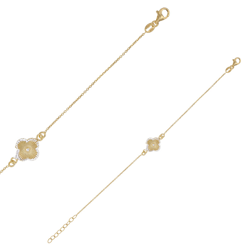 Bracelet fleur strié bicolore, argent 925/1000 doré