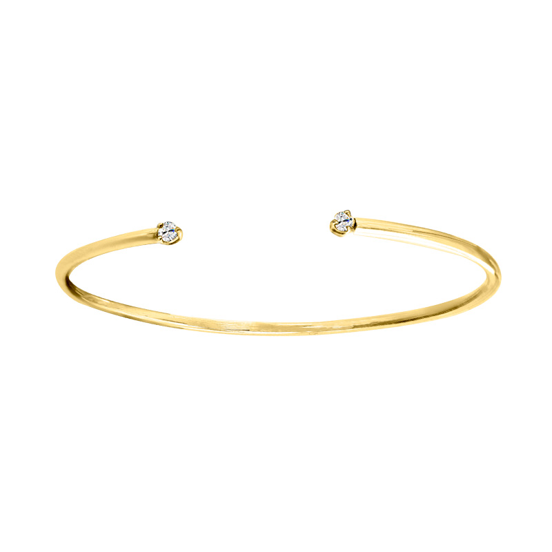 Bracelet flexible 2 diamants HSI 0,16ct serti 3 griffes, Or 750/1000