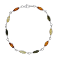 Bracelet forme amande ambre cognac, miel et gris en argent 925/1000 rhodié