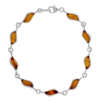 Bracelet forme amande en ambre cognac en argent 925/1000 rhodié