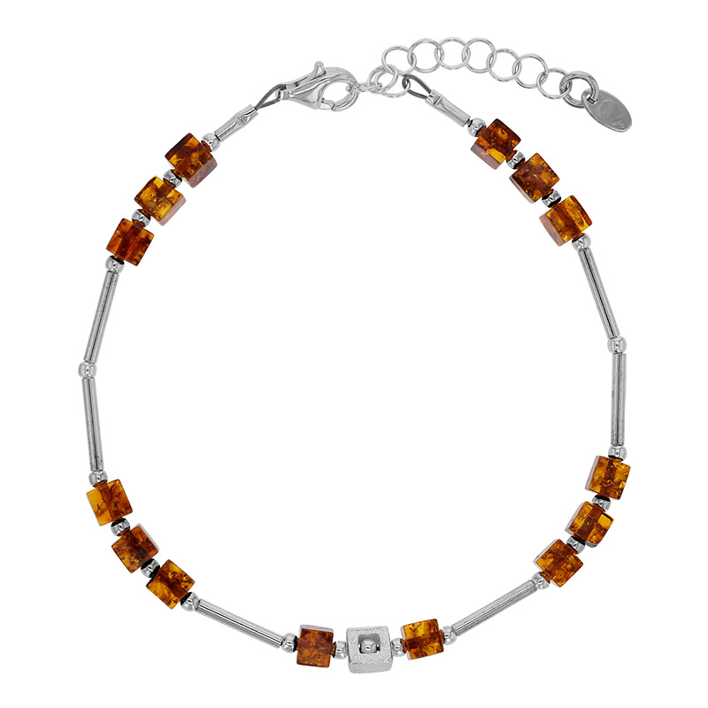 Bracelet forme cube, ambre cognac en argent 925/1000