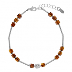 Bracelet forme cube, ambre cognac en argent 925/1000