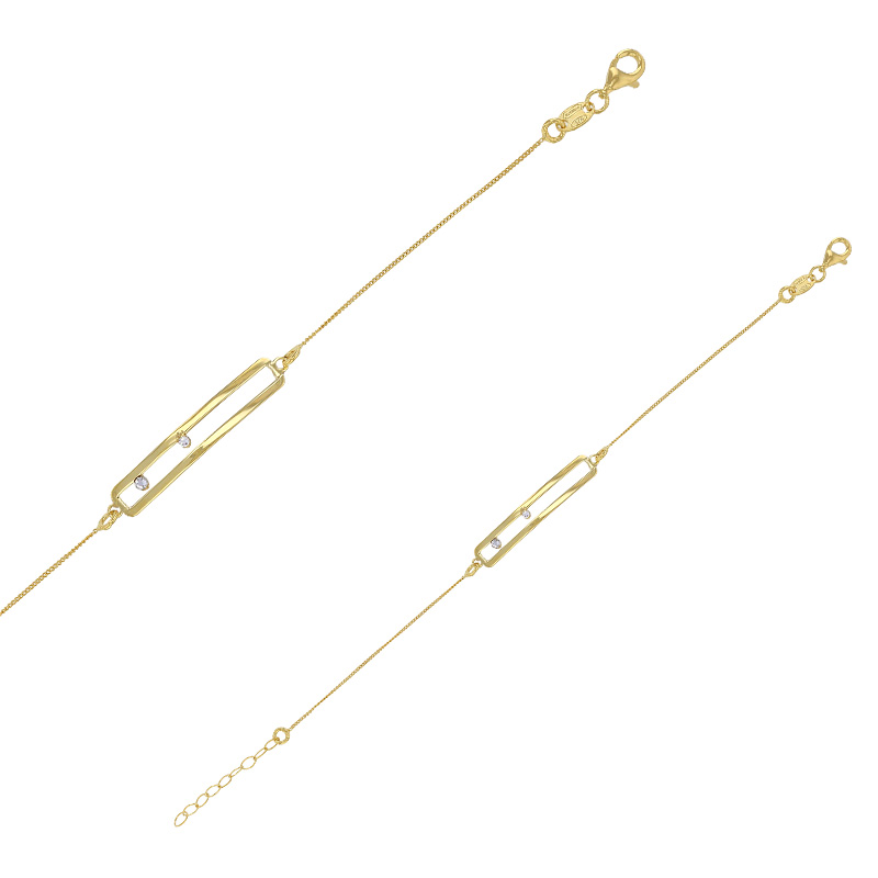 Bracelet forme rectangle ajouré avec 2 oxydes, argent 925/1000 doré