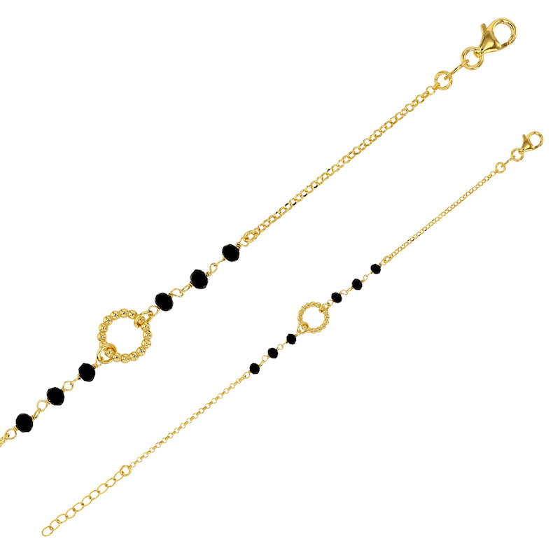 Bracelet GIPSY MARIA en argent 925/1000 doré avec pampilles en Onyx facetté
