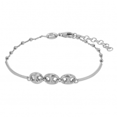Bracelet grain de café avec chaîne mi-rigide et maille boule, argent 925/1000 rhodié
