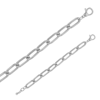 Bracelet grandes mailles ovales vrillées, argent 925/1000 platiné