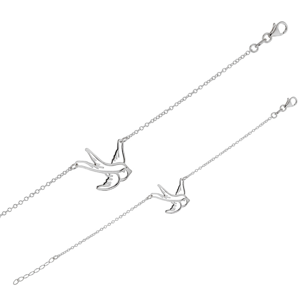 Bracelet hirondelle ajourée en argent rhodié 925/1000