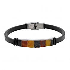 Bracelet homme ambre cognac et acier cuir de bovin