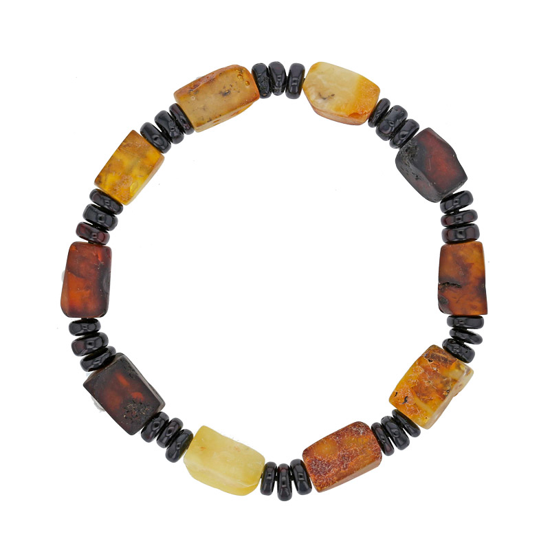 Bracelet homme élastique ambre cognac, miel, vert et cerise