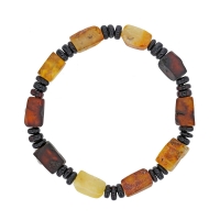 Bracelet homme élastique ambre cognac, miel, vert et cerise